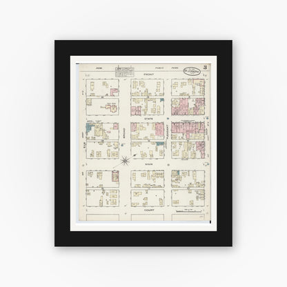 Old map wall art mockup — black gallery frame with white mat — Sanborn Fire Insurance Map from Saint Joseph, Berrien County, Michigan (1884), Sheet #0003