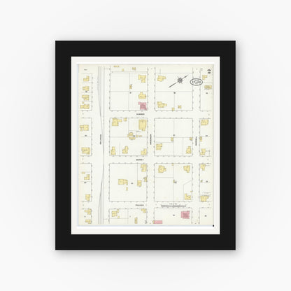Old map wall art mockup — black gallery frame with white mat — Sanborn Fire Insurance Map from Selma, Johnston County, North Carolina (1911), Sheet #0002
