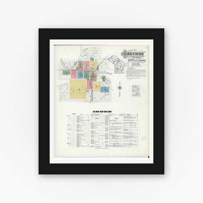 Old map wall art mockup — black gallery frame with white mat — Sanborn Fire Insurance Map from Hastings, Barry County, Michigan (1916) - Complete Map Set