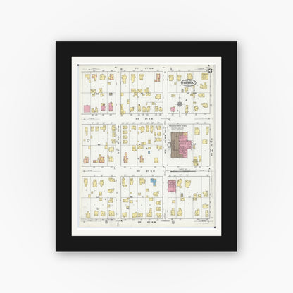 Old map wall art mockup — black gallery frame with white mat — Sanborn Fire Insurance Map from Faribault, Rice County, Minnesota (1921), Sheet #0013