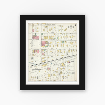 Old map wall art mockup — black gallery frame with white mat — Sanborn Fire Insurance Map from Princeton, Mercer County, Missouri (1898), Sheet #0002