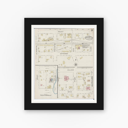 Old map wall art mockup — black gallery frame with white mat — Sanborn Fire Insurance Map from Rochelle, Ogle County, Illinois (1886), Sheet #0003