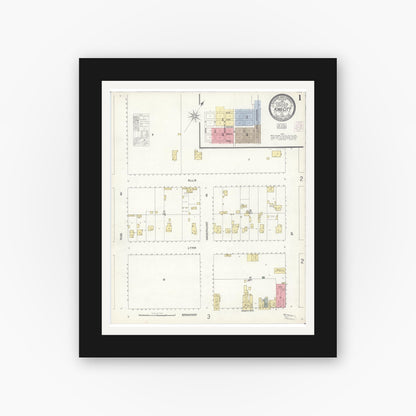 Old map wall art mockup — black gallery frame with white mat — Sanborn Fire Insurance Map from King City, Monterey County, California (1903), Sheet #0001