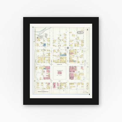 Old map wall art mockup — black gallery frame with white mat — Sanborn Fire Insurance Map from Caldwell, Noble County, Ohio (1911), Sheet #0004