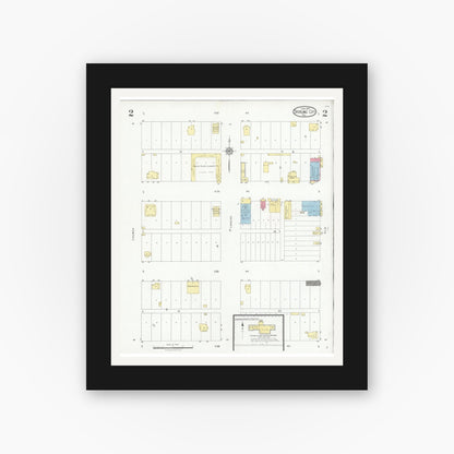 Old map wall art mockup — black gallery frame with white mat — Sanborn Fire Insurance Map from Sterling City, Sterling County, Texas (1927), Sheet #0002