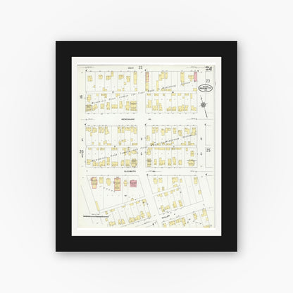 Old map wall art mockup — black gallery frame with white mat — Sanborn Fire Insurance Map from Marinette, Marinette County, Wisconsin (1910), Sheet #0024