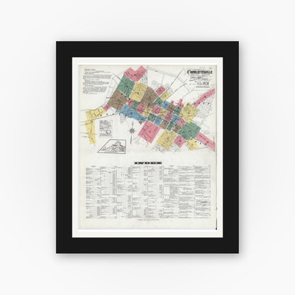 Old map wall art mockup — black gallery frame with white mat — Sanborn Fire Insurance Map from Charlottesville, Independent Cities, Virginia (1920) - Complete Map Set