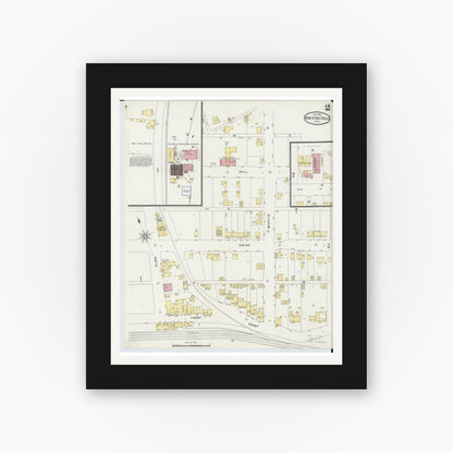 Old map wall art mockup — black gallery frame with white mat — Sanborn Fire Insurance Map from New Straitsville, Perry County, Ohio (1896), Sheet #0002