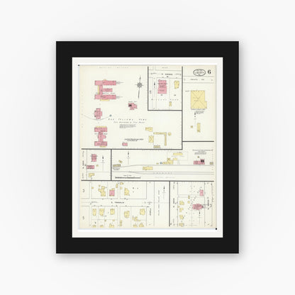 Old map wall art mockup — black gallery frame with white mat — Sanborn Fire Insurance Map from Liberty, Clay County, Missouri (1913), Sheet #0006