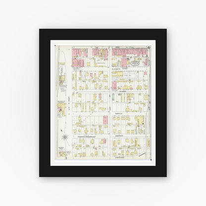 Old map wall art mockup — black gallery frame with white mat — Sanborn Fire Insurance Map from Pekin, Tazewell County, Illinois (1898), Sheet #0004
