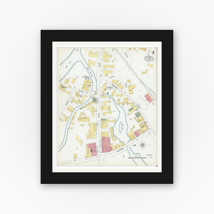 Old map wall art mockup — black gallery frame with white mat — Sanborn Fire Insurance Map from Athol, Worcester County, Massachusetts (1900), Sheet #0004