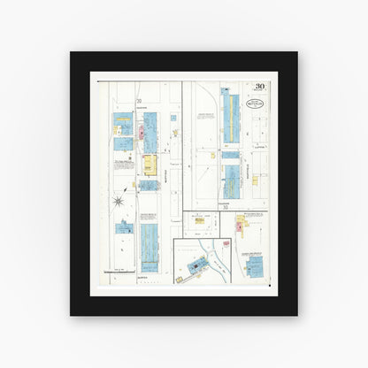 Old map wall art mockup — black gallery frame with white mat — Sanborn Fire Insurance Map from Waterloo, Black Hawk County, Iowa (1906), Sheet #0030