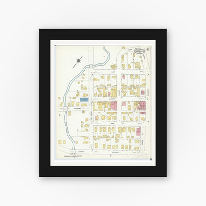 Old map wall art mockup — black gallery frame with white mat — Sanborn Fire Insurance Map from Brookville, Montgomery County, Ohio (1911), Sheet #0004