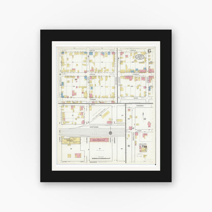 Old map wall art mockup — black gallery frame with white mat — Sanborn Fire Insurance Map from Laredo, Webb County, Texas (1916), Sheet #0015