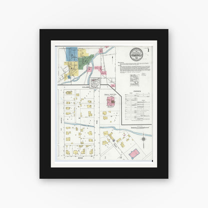 Old map wall art mockup — black gallery frame with white mat — Sanborn Fire Insurance Map from Pemberville, Wood County, Ohio (1920), Sheet #0001