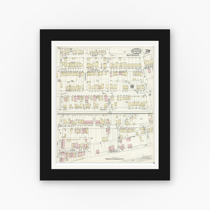Old map wall art mockup — black gallery frame with white mat — Sanborn Fire Insurance Map from Braddock, Allegheny County, Pennsylvania (1914), Sheet #0029