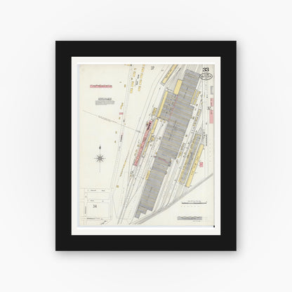 Old map wall art mockup — black gallery frame with white mat — Sanborn Fire Insurance Map from Butler, Butler County, Pennsylvania (1906), Sheet #0033