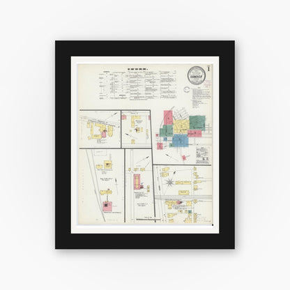 Old map wall art mockup — black gallery frame with white mat — Sanborn Fire Insurance Map from Hanover, York County, Pennsylvania (1902), Sheet #0001