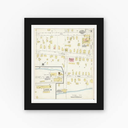 Old map wall art mockup — black gallery frame with white mat — Sanborn Fire Insurance Map from Greene, Chenango County, New York (1915), Sheet #0003