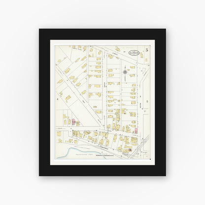 Old map wall art mockup — black gallery frame with white mat — Sanborn Fire Insurance Map from Ballston Spa, Saratoga County, New York (1911), Sheet #0005