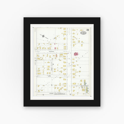 Old map wall art mockup — black gallery frame with white mat — Sanborn Fire Insurance Map from Red Wing, Goodhue County, Minnesota (1917), Sheet #0021
