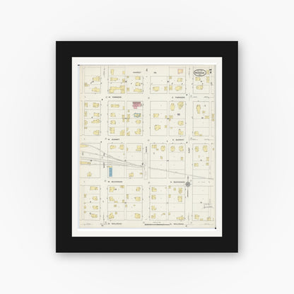 Old map wall art mockup — black gallery frame with white mat — Sanborn Fire Insurance Map from Monroe, Green County, Wisconsin (1915), Sheet #0007