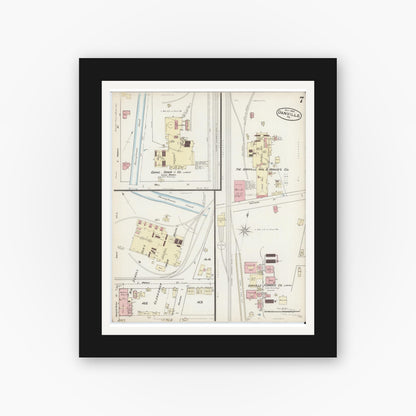 Old map wall art mockup — black gallery frame with white mat — Sanborn Fire Insurance Map from Danville, Montour County, Pennsylvania (1885), Sheet #0007