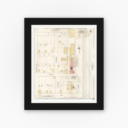 Old map wall art mockup — black gallery frame with white mat — Sanborn Fire Insurance Map from Granger, Williamson County, Texas (1940), Sheet #0004