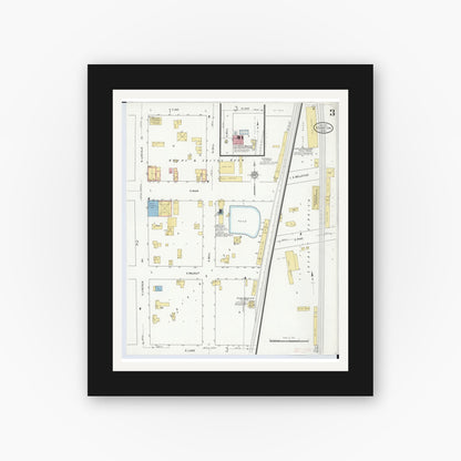 Old map wall art mockup — black gallery frame with white mat — Sanborn Fire Insurance Map from Stanton, Montcalm County, Michigan (1911), Sheet #0003