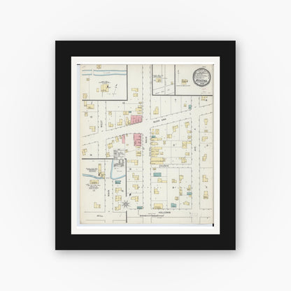 Old map wall art mockup — black gallery frame with white mat — Sanborn Fire Insurance Map from Athens, Calhoun County, Michigan (1892), Sheet #0001