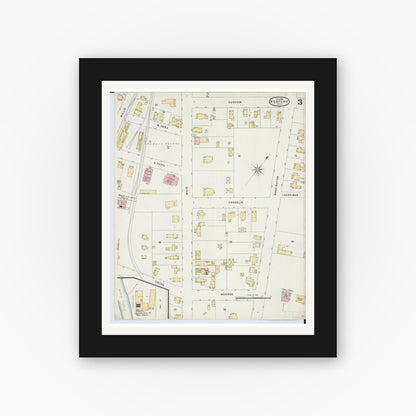 Old map wall art mockup — black gallery frame with white mat — Sanborn Fire Insurance Map from Bedford, Cuyahoga County, Ohio (1896), Sheet #0003