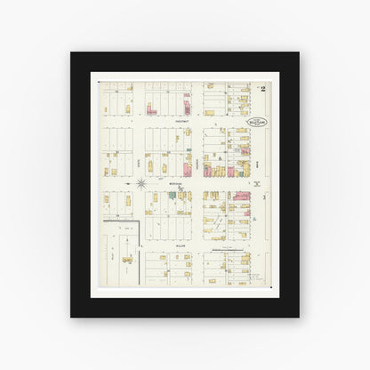 Old map wall art mockup — black gallery frame with white mat — Sanborn Fire Insurance Map from Belle Plaine, Scott County, Minnesota (1900), Sheet #0002
