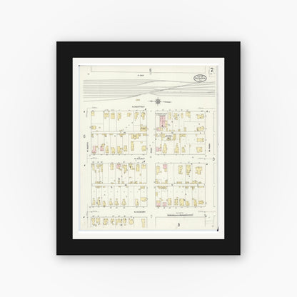 Old map wall art mockup — black gallery frame with white mat — Sanborn Fire Insurance Map from Du Quoin, Perry County, Illinois (1910), Sheet #0007