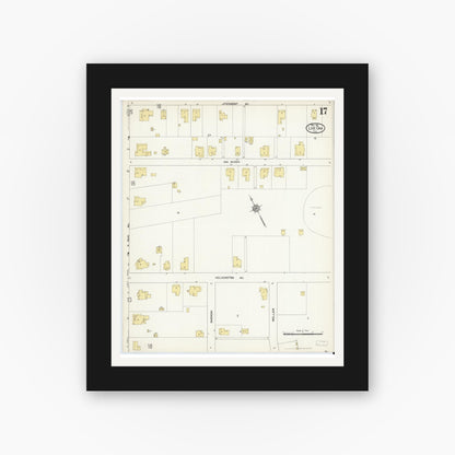 Old map wall art mockup — black gallery frame with white mat — Sanborn Fire Insurance Map from Live Oak, Suwanee County, Florida (1912), Sheet #0017