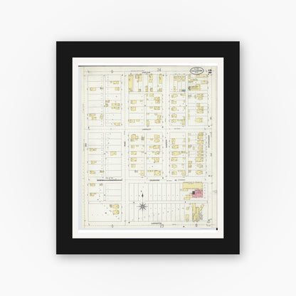 Old map wall art mockup — black gallery frame with white mat — Sanborn Fire Insurance Map from Escanaba, Delta County, Michigan (1906), Sheet #0002