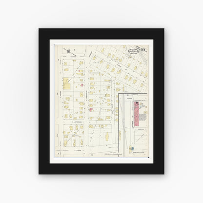 Old map wall art mockup — black gallery frame with white mat — Sanborn Fire Insurance Map from Jerseyville, Jersey County, Illinois (1914), Sheet #0010