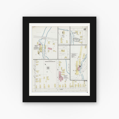 Old map wall art mockup — black gallery frame with white mat — Sanborn Fire Insurance Map from Pittsfield, Berkshire County, Massachusetts (1889), Sheet #0015