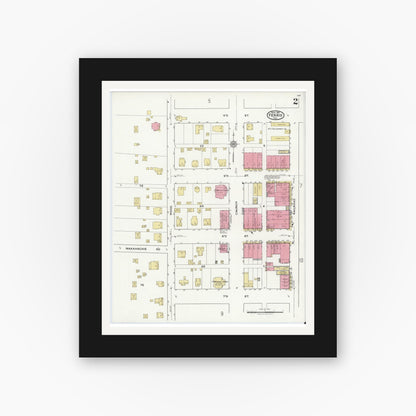 Old map wall art mockup — black gallery frame with white mat — Sanborn Fire Insurance Map from Ferris, Ellis County, Texas (1921), Sheet #0002