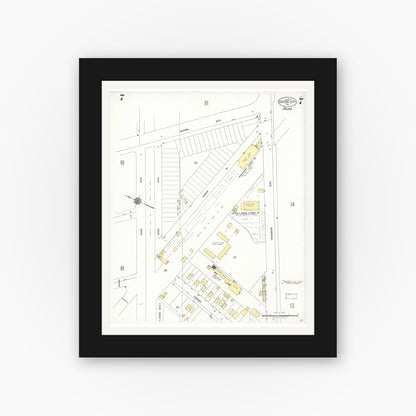 Old map wall art mockup — black gallery frame with white mat — Sanborn Fire Insurance Map from Culver City, Los Angeles County, California (1924), Sheet #0007
