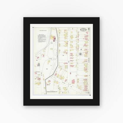 Old map wall art mockup — black gallery frame with white mat — Sanborn Fire Insurance Map from Chillicothe, Ross County, Ohio (1909), Sheet #0003