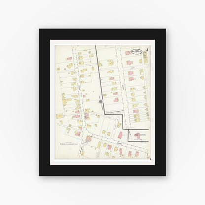 Old map wall art mockup — black gallery frame with white mat — Sanborn Fire Insurance Map from Millersville, Lancaster County, Pennsylvania (1912), Sheet #0004