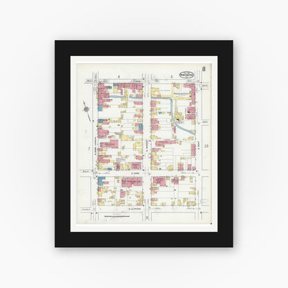 Old map wall art mockup — black gallery frame with white mat — Sanborn Fire Insurance Map from Winchester, Independent Cities, Virginia (1921), Sheet #0008