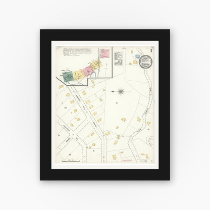 Old map wall art mockup — black gallery frame with white mat — Sanborn Fire Insurance Map from Auburn, Placer County, California (1894), Sheet #0001