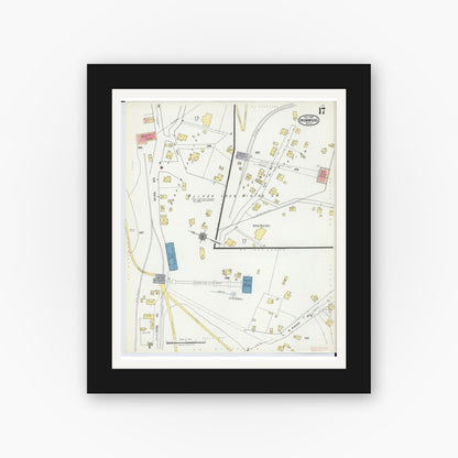 Old map wall art mockup — black gallery frame with white mat — Sanborn Fire Insurance Map from Ironwood, Gogebic County, Michigan (1921), Sheet #0017