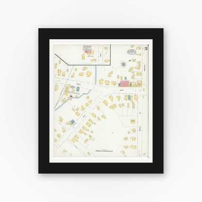 Old map wall art mockup — black gallery frame with white mat — Sanborn Fire Insurance Map from Marion, Wayne County, New York (1906), Sheet #0002