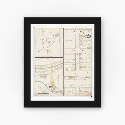 Old map wall art mockup — black gallery frame with white mat — Sanborn Fire Insurance Map from Escanaba, Delta County, Michigan (1888), Sheet #0008