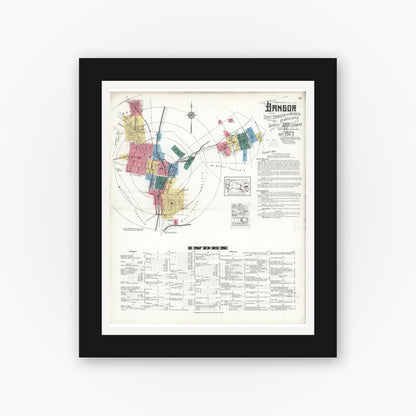 Old map wall art mockup — black gallery frame with white mat — Sanborn Fire Insurance Map from Bangor, Northampton County, Pennsylvania (1923) - Complete Map Set