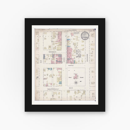 Old map wall art mockup — black gallery frame with white mat — Sanborn Fire Insurance Map from Sycamore, De Kalb County, Illinois (1885), Sheet #0001