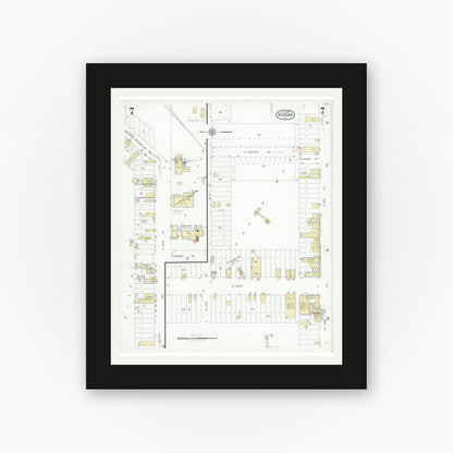 Old map wall art mockup — black gallery frame with white mat — Sanborn Fire Insurance Map from Borger, Hutchinson County, Texas (1928), Sheet #0007