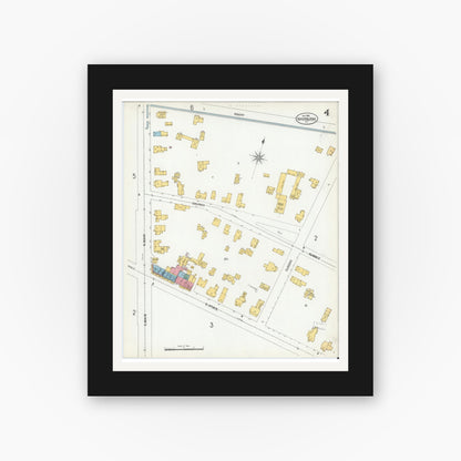 Old map wall art mockup — black gallery frame with white mat — Sanborn Fire Insurance Map from Sherburne, Chenango County, New York (1900), Sheet #0004